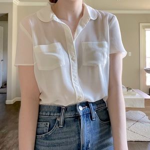 Ann Taylor Loft Vintage-Style Sheer Peter Pan Collar Button Down Shirt